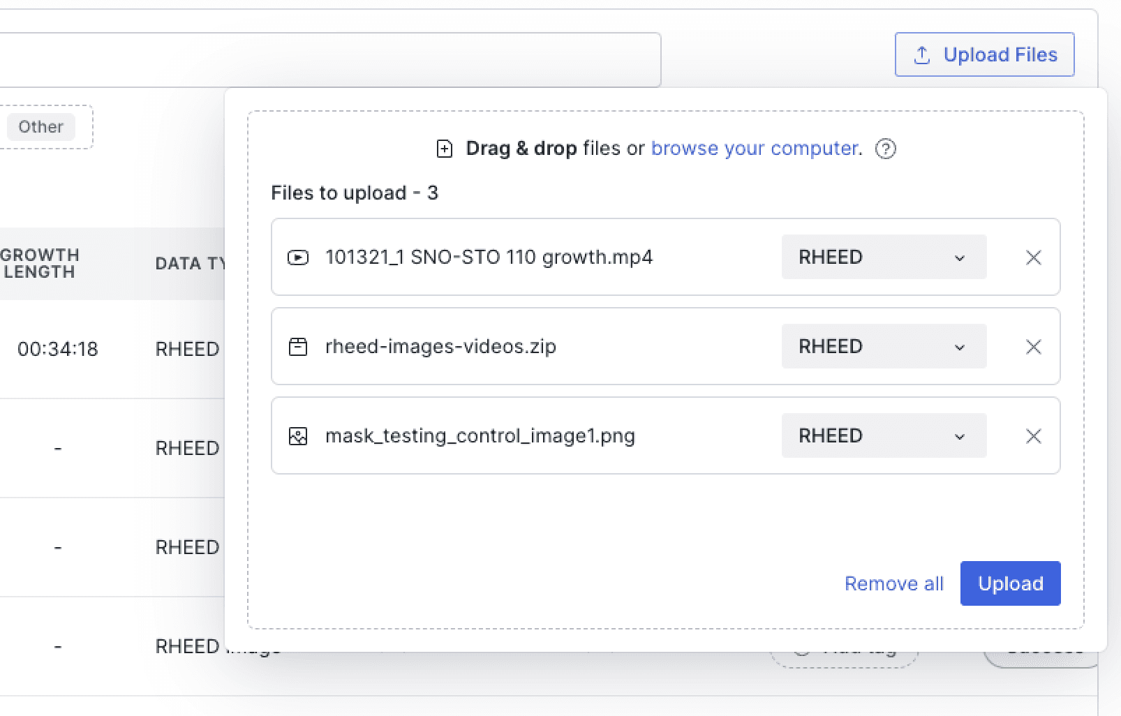 AtomCloud RHEED file upload